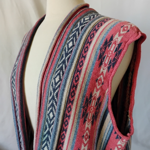 Ruff Hewn Colorful Knit Vest Poncho Boho Festival Style Geometric Aztec Pattern - Picture 3 of 16